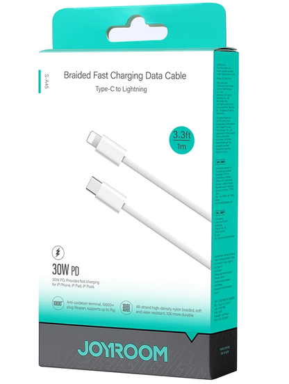 USB-C till Lightning Data- och Laddningskabel Joyroom S-A45, 30W, 1m, Vit