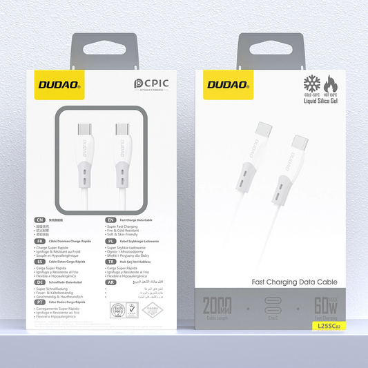 USB-C Data- och Laddningskabel - USB-C Dudao L25SC, 60W, 1m, Vit