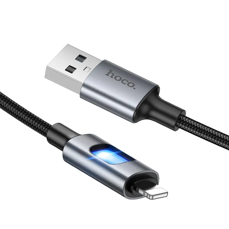 USB-A - Lightning HOCO U144 Led data- och laddningskabel, 18W, 1.2m, Svart