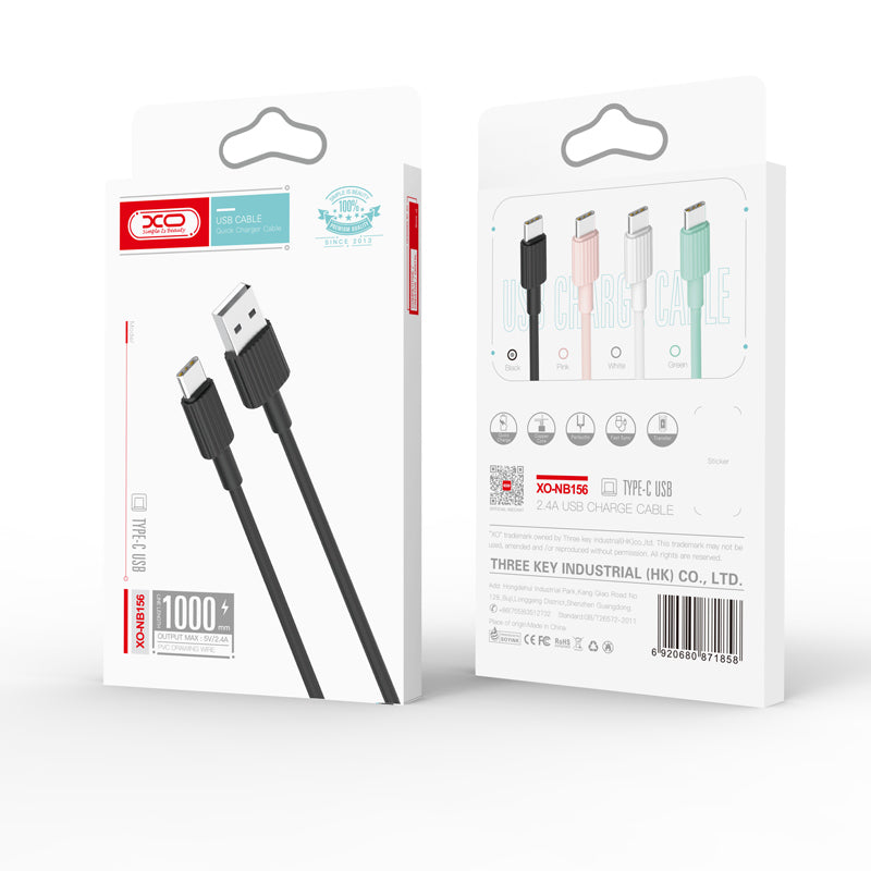 Data- och laddningskabel USB-A till USB-C XO Design NB156, 18W, 1m, Svart