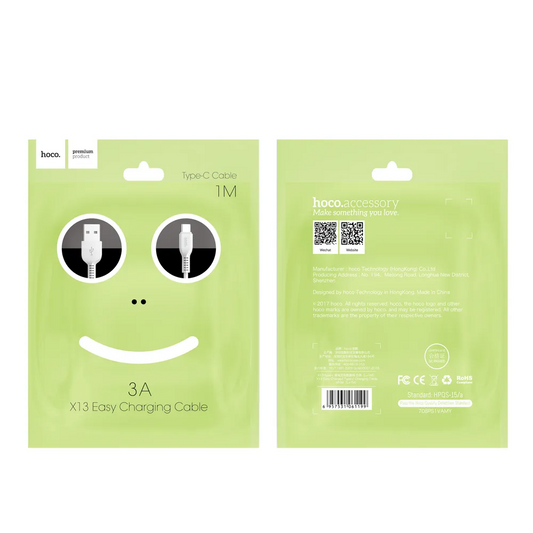 USB-A till USB-C HOCO X13 Easy data- och laddningskabel, 18W, 1m, Svart