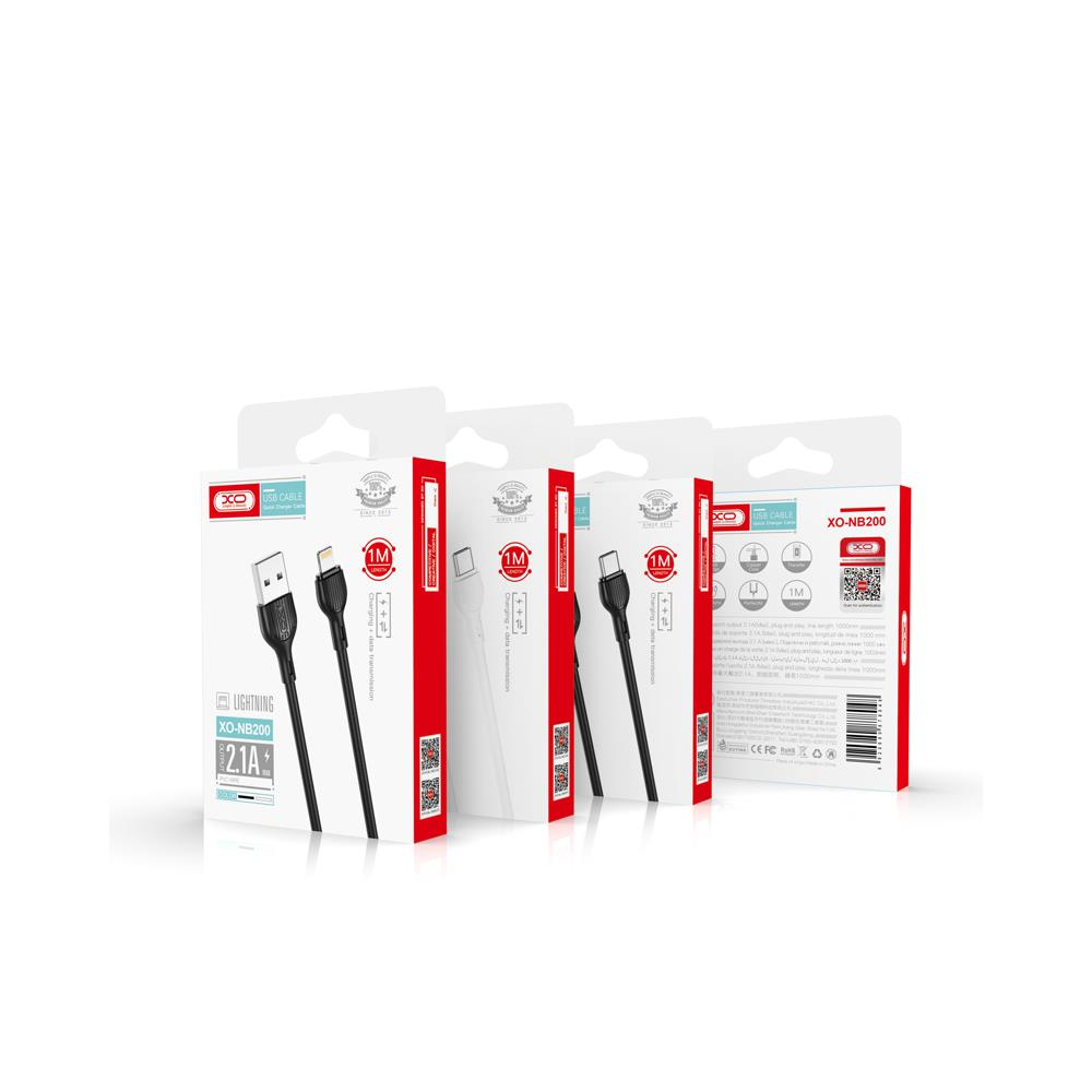 USB-A - Lightning Data- och Laddningskabel XO Design NB200, 10W, 1m, Svart