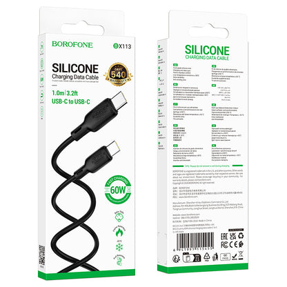 USB-C till USB-C data- och laddningskabel Borofone BX113 Lenny, 60W, 1m, svart