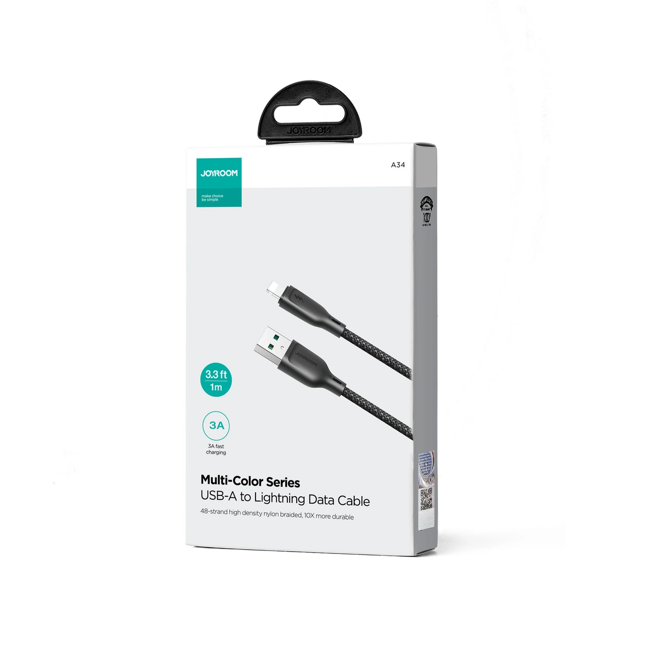USB-A till Lightning data- och laddningskabel Joyroom S-A34, 18W, 1m, svart