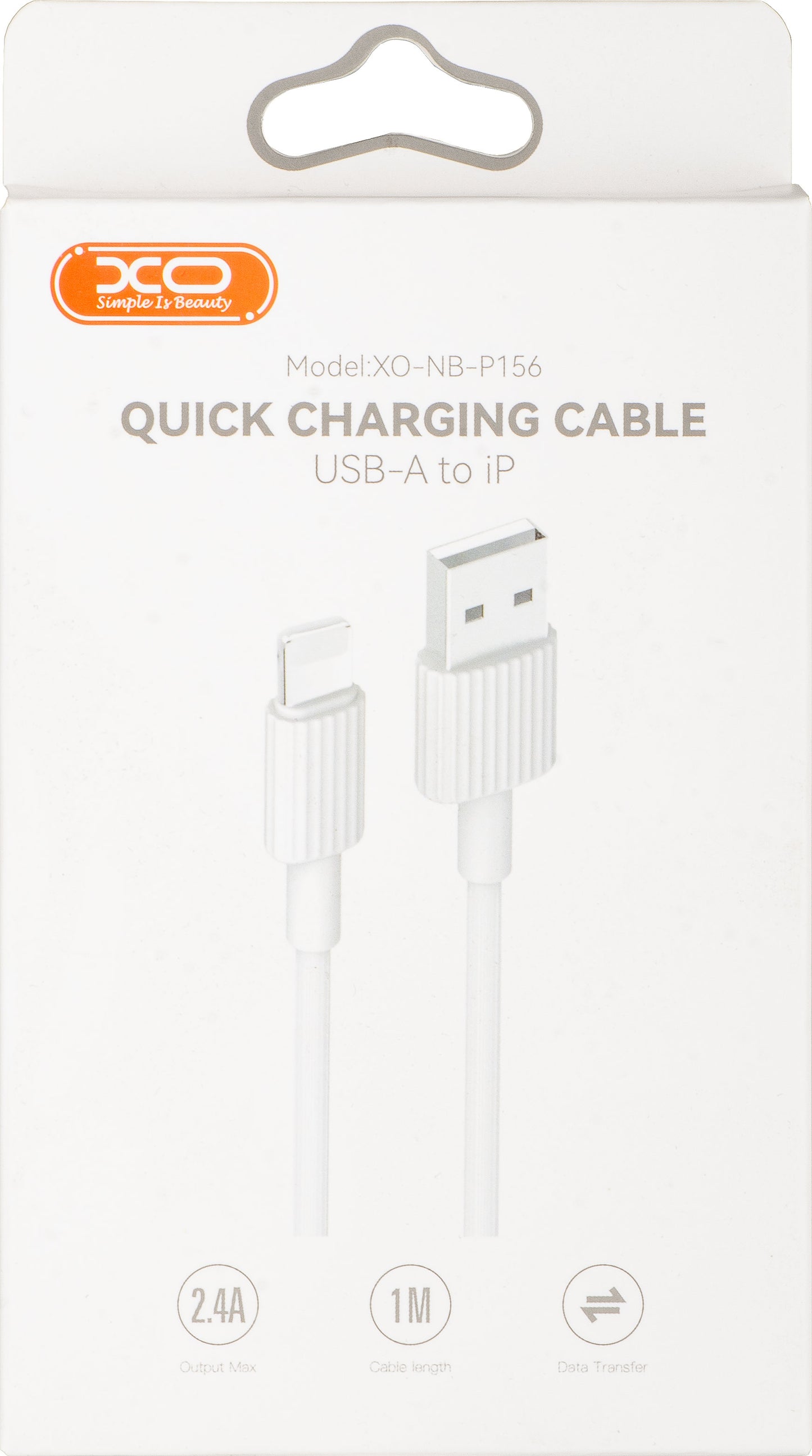Data- och laddningskabel USB-A - Lightning XO Design NB156, 18W, 1m, Vit