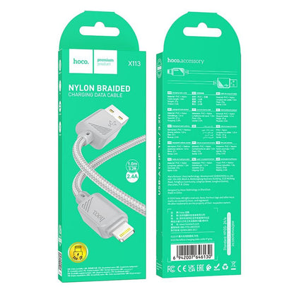 USB-A till Lightning data- och laddningskabel HOCO X113, 18W, 1m, grå