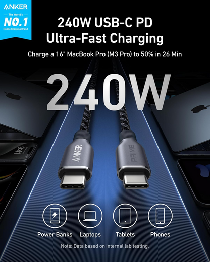 Anker Prime USB-C till USB-C data- och laddningskabel, 240 W, 0,9 m, svart A88E2011