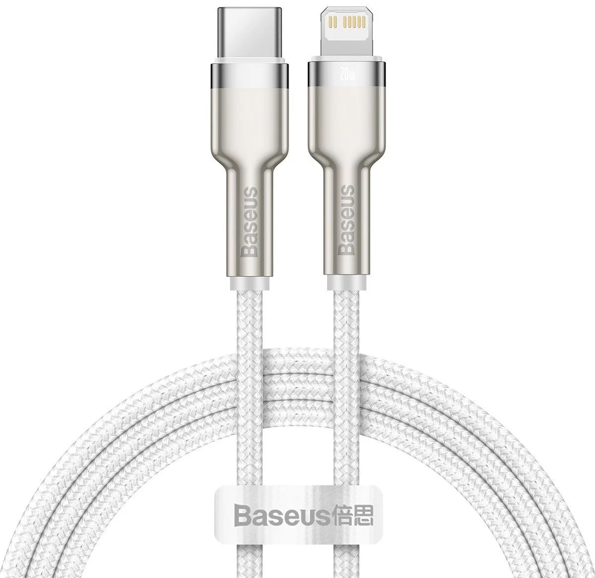 USB-C till Lightning-laddnings- och datakabel Baseus Cafule Metal Series, 20W, 2m, Vit CATLJK-B02
