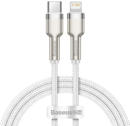 USB-C till Lightning-laddnings- och datakabel Baseus Cafule Metal Series, 20W, 2m, Vit CATLJK-B02