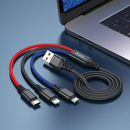 USB-A laddningskabel - Lightning / microUSB / USB-C HOCO X76 3in1, 18W, 1m, Flerfärgad