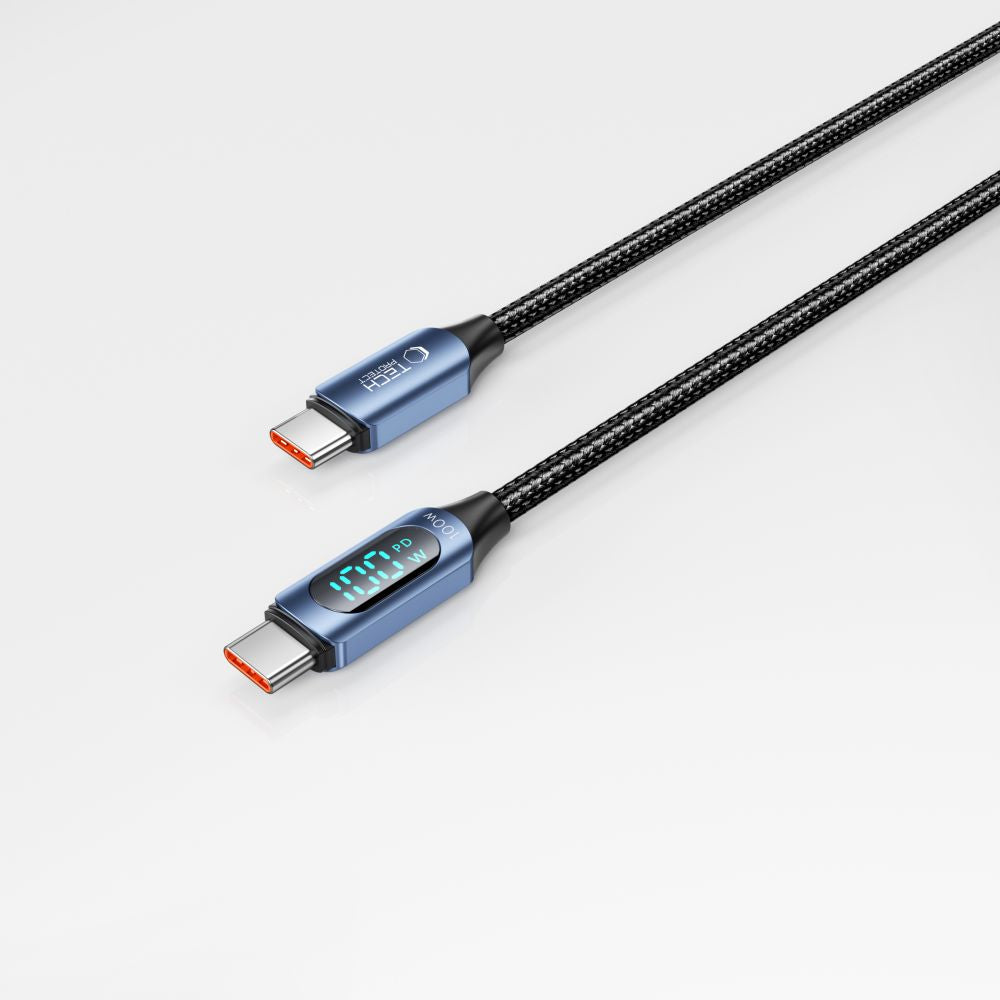 USB-C data- och laddningskabel - USB-C Tech-Protect Ultraboost LED, 100W, 1m, Blå 