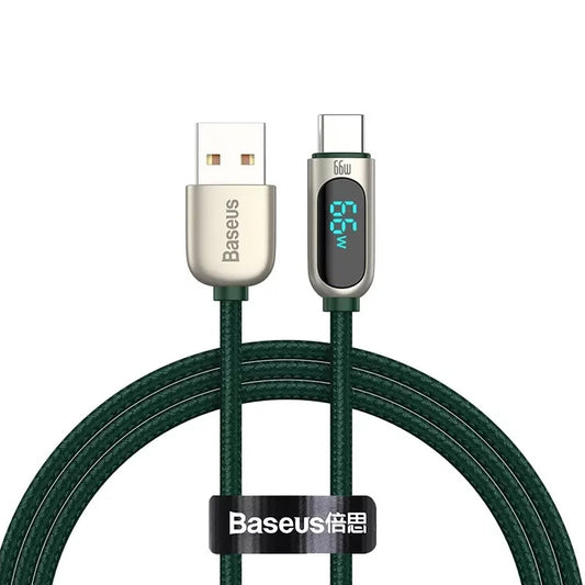 Data- och laddningskabel USB-A till USB-C Baseus Display, 66W, 1m, Grön CASX020006