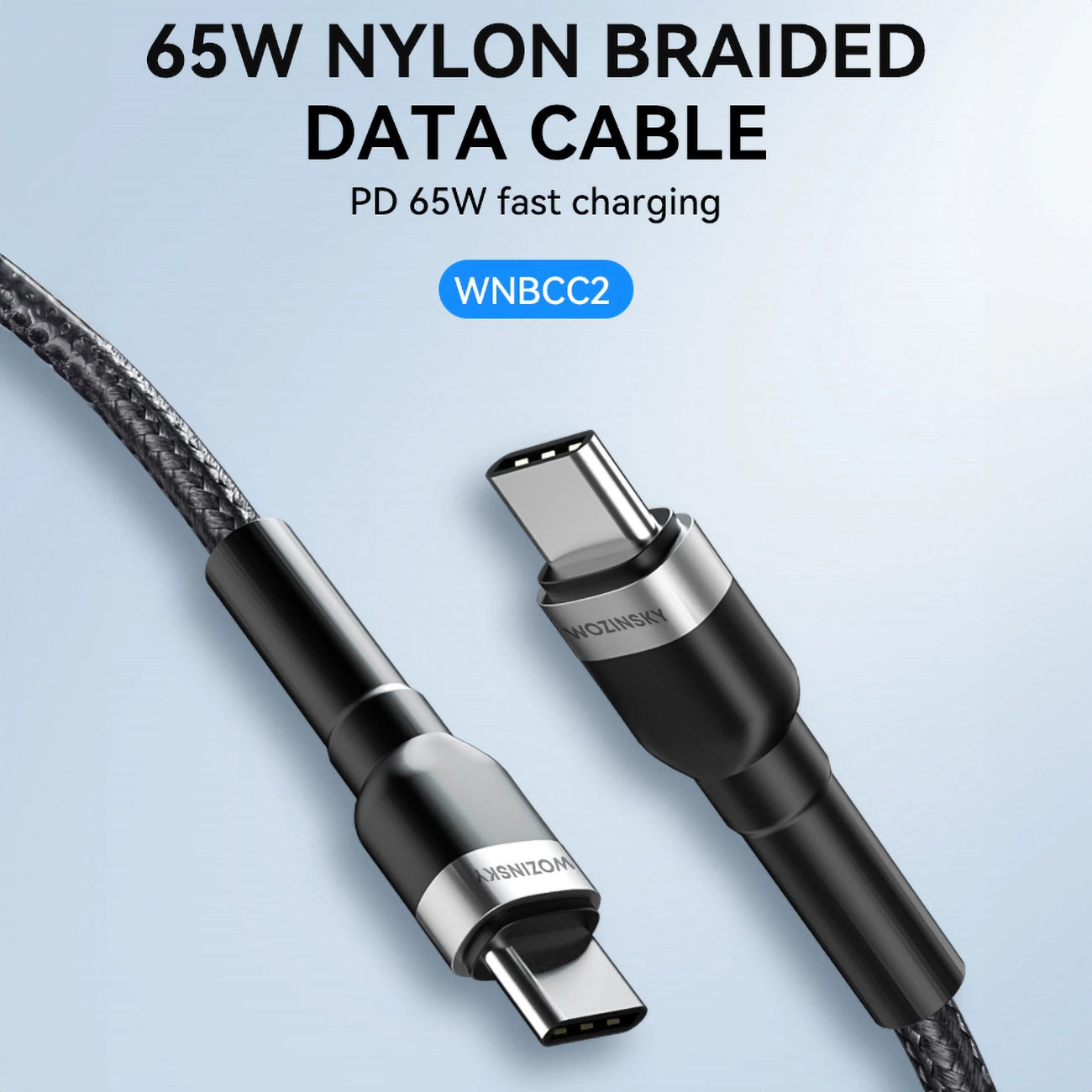 USB-C Data- och Laddningskabel - USB-C WZK WNBCC2, 65W, 2m, Svart