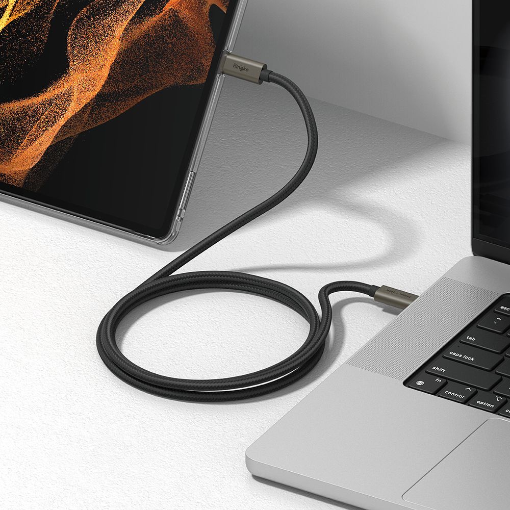 USB-C till USB-C data- och laddningskabel Ringke 2X2, 240W, 1m, Svart