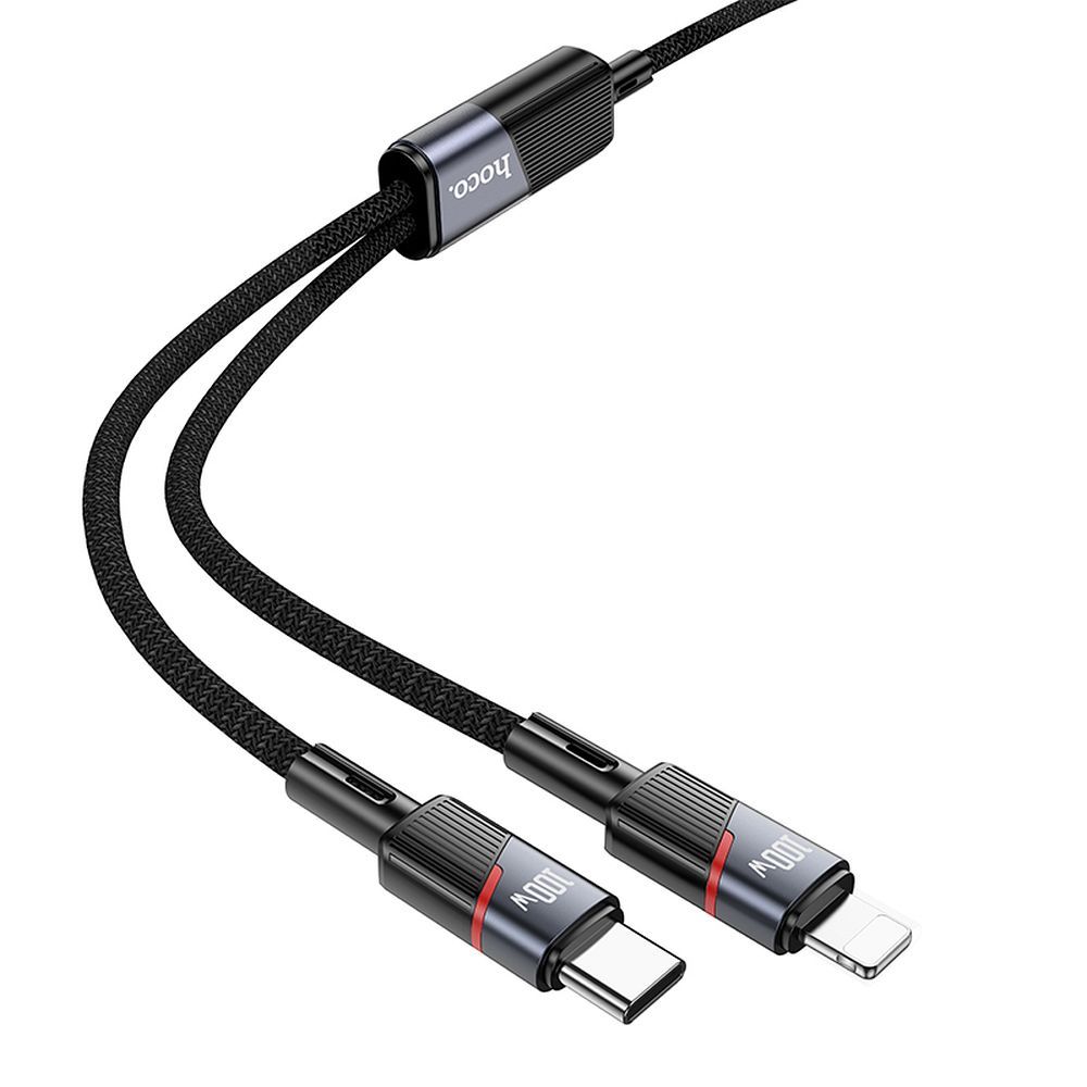 USB-C - Lightning / USB-C HOCO U139 2in1 data- och laddningskabel, 100W, 1.2m, Svart