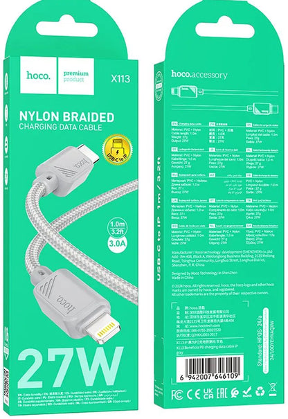 Data- och laddningskabel USB-C - Lightning HOCO X113, 27W, 1m, Grå