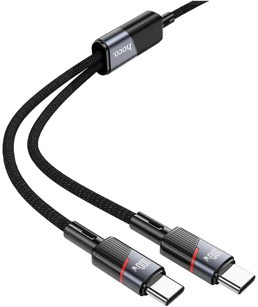 USB-C Data- och Laddningskabel - 2 x USB-C HOCO U139 2in1, 100W, 1.2m, Svart