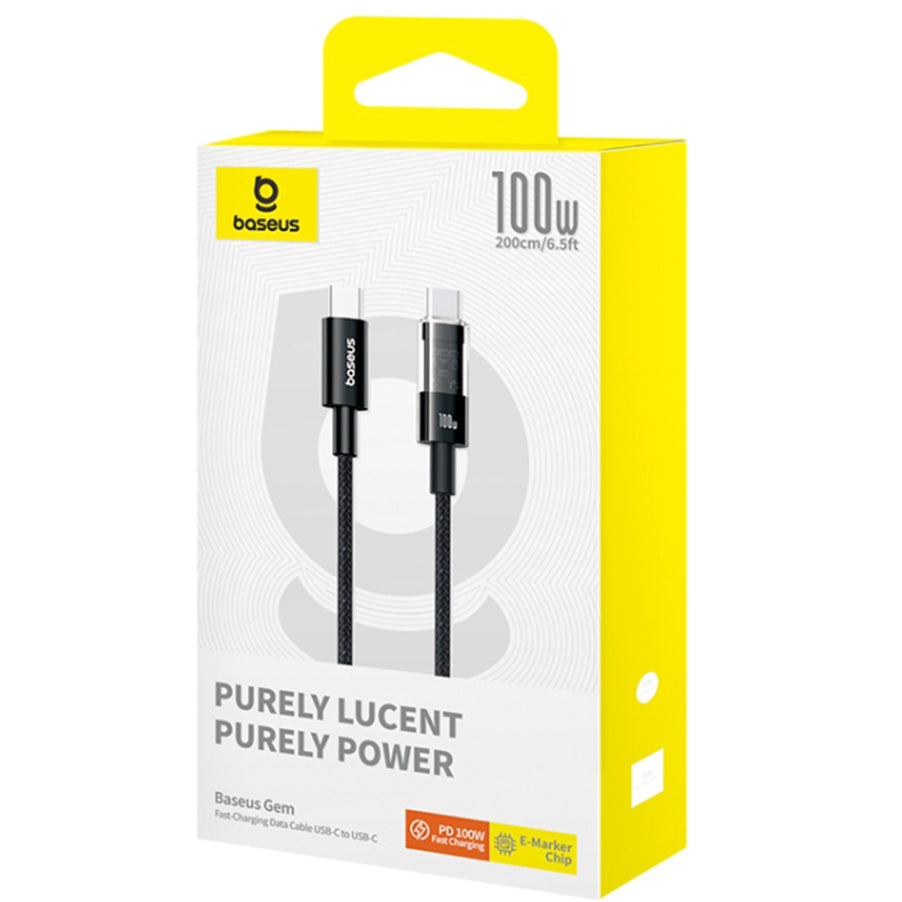 USB-C till USB-C Data- och Laddningskabel Baseus Gem, 100W, 2m, Svart P10373000111-01