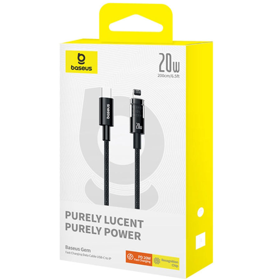 USB-C till Lightning Data- och Laddningskabel Baseus Gem, 20W, 2m, Svart P10373001111-01