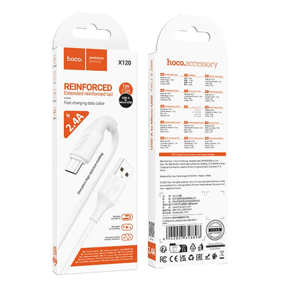 USB-A till microUSB data- och laddningskabel HOCO X120, 18W, 1m, Vit