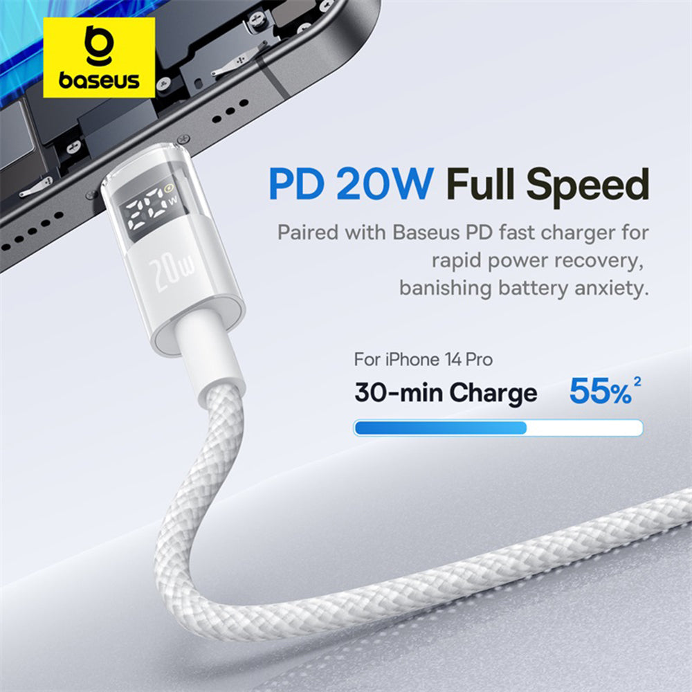 USB-C - Lightning Baseus Display 2 data- och laddningskabel, 20W, 1m, Vit P10382703211-00