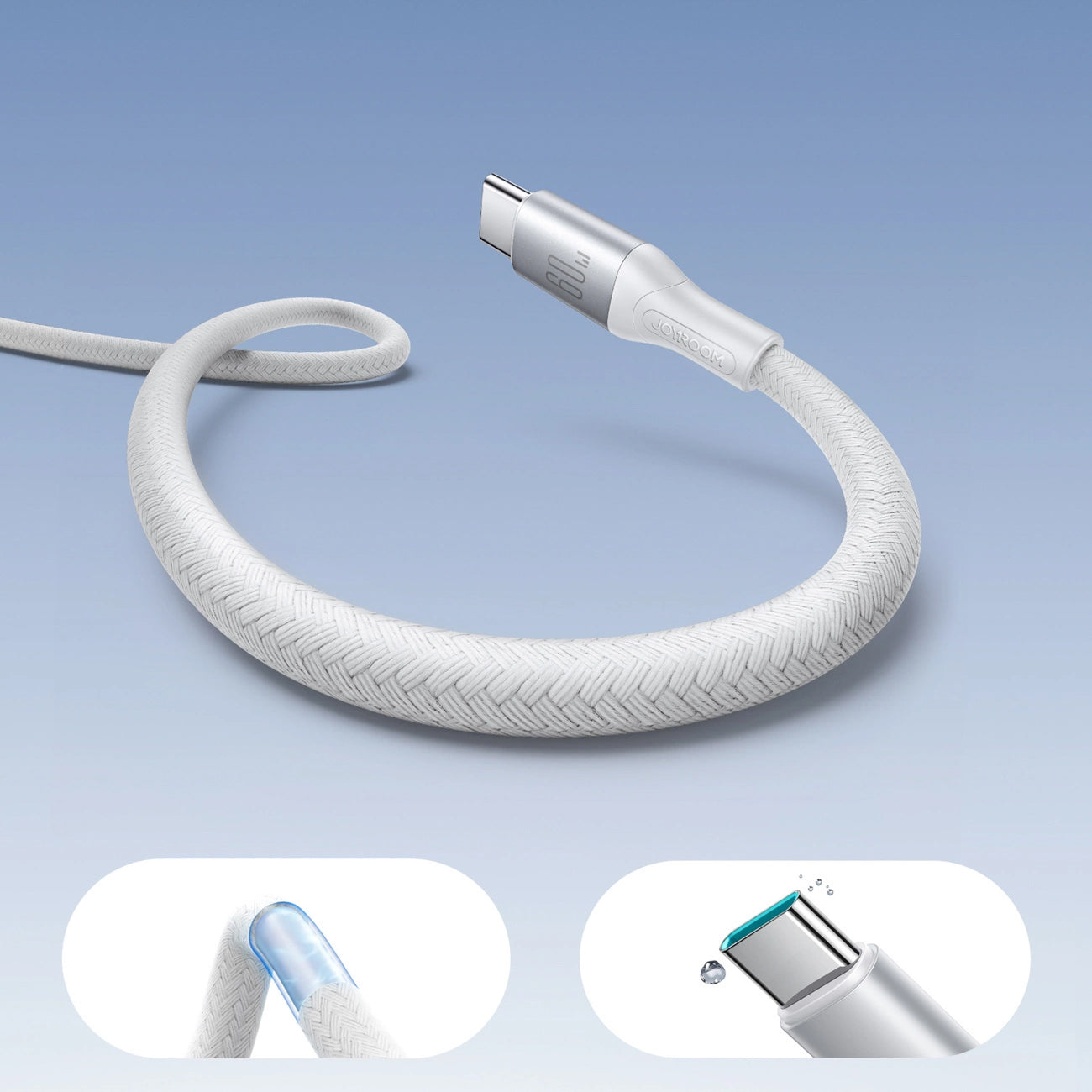 USB-C till USB-C data- och laddningskabel Joyroom S-A28 Flash, 60W, 2m, Vit