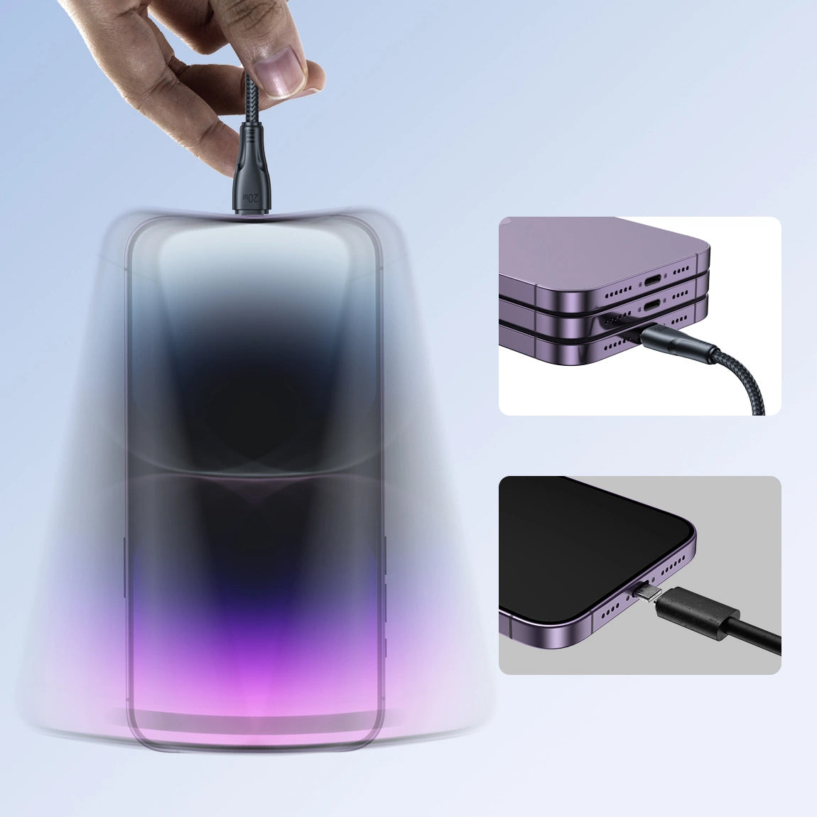 Data- och laddningskabel USB-C till Lightning Joyroom S-A11, 20W, 0,25m, Svart