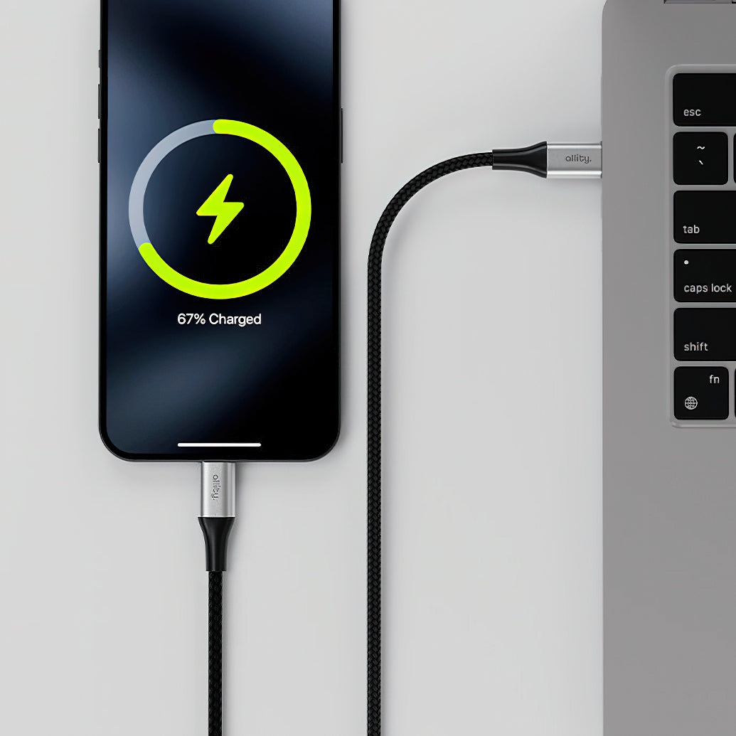 USB-C till USB-C data- och laddningskabel Allity. AUC-01, 100W, 2m, Svart