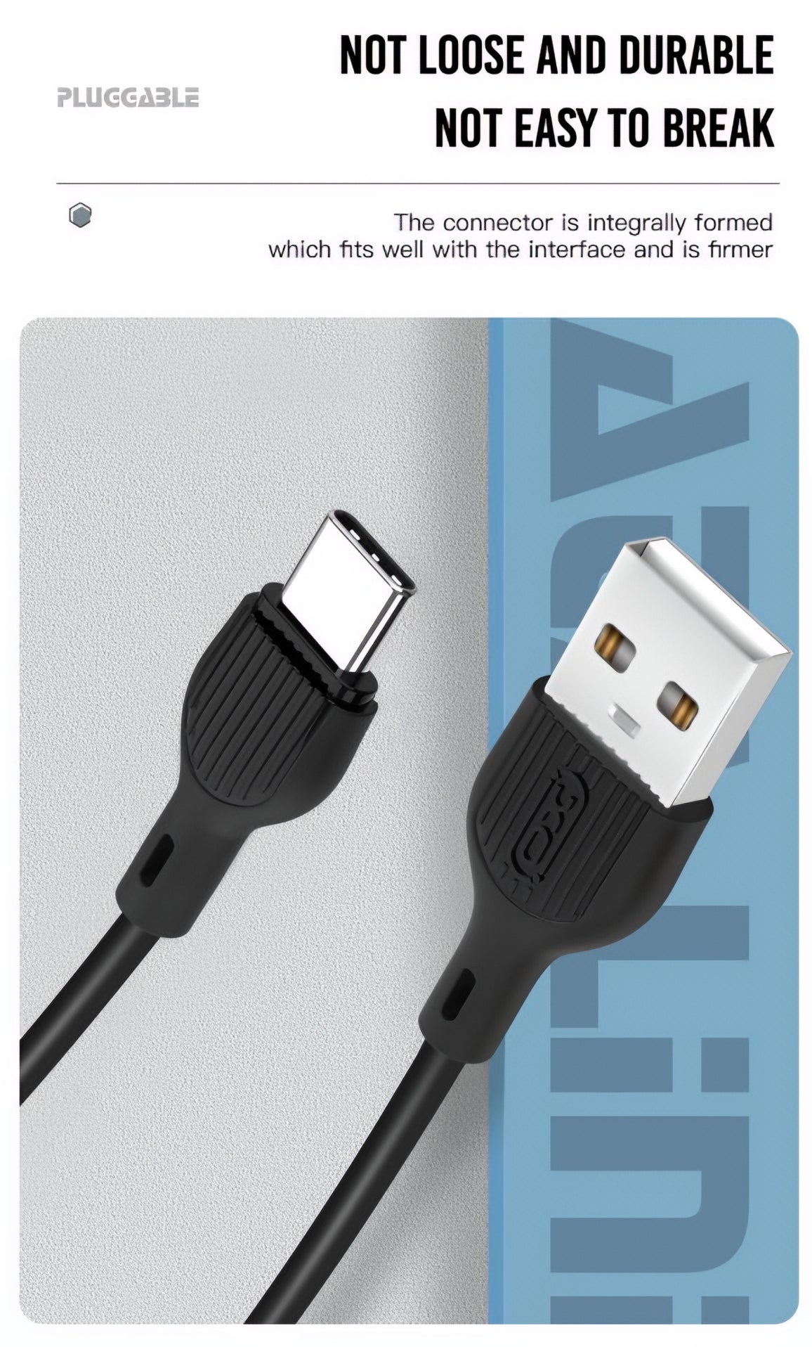 USB-A till USB-C data- och laddningskabel XO Design NB200, 10W, 1m, Svart
