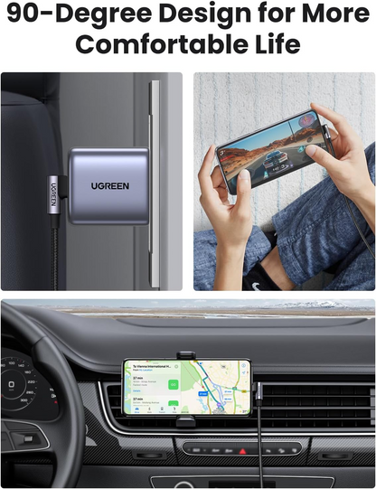 USB-C till USB-C data- och laddningskabel UGREEN US255 Angled, 60W, 3m, Grå