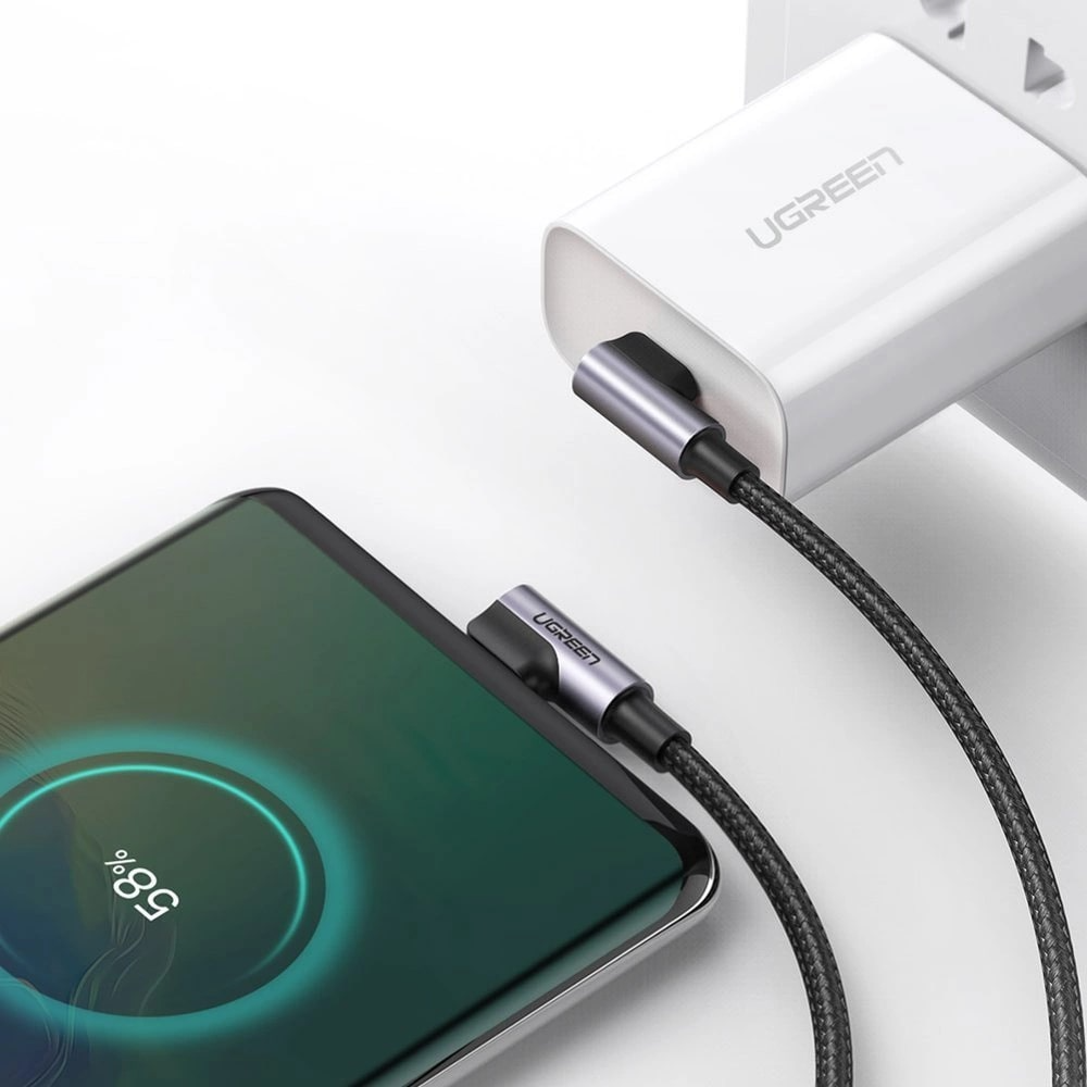 Data- och laddningskabel USB-C till USB-C UGREEN US323 Angled, 60W, 2m, Svart