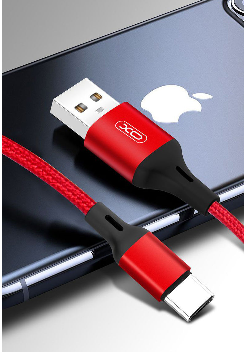 USB-A till USB-C data- och laddningskabel XO Design NB143, 18W, 2m, Röd