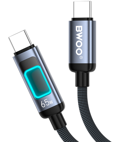 USB-C Data- och laddningskabel - USB-C BWOO X324CC Display, 65W, 1m, Svart