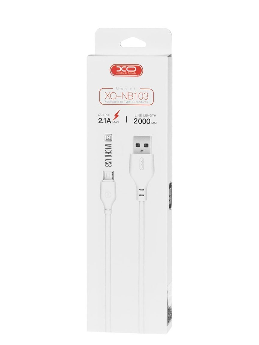 USB-A till microUSB data- och laddningskabel XO Design NB103, 18W, 2m, Vit