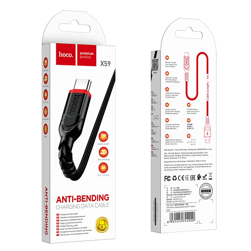 USB-A till USB-C data- och laddningskabel HOCO X59 Victory, 18W, 1m, Svart