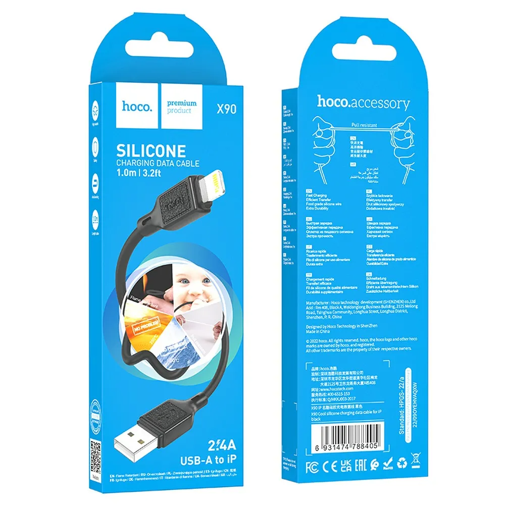 Data- och laddningskabel USB-A - microUSB HOCO X90, 18W, 1m, Svart 