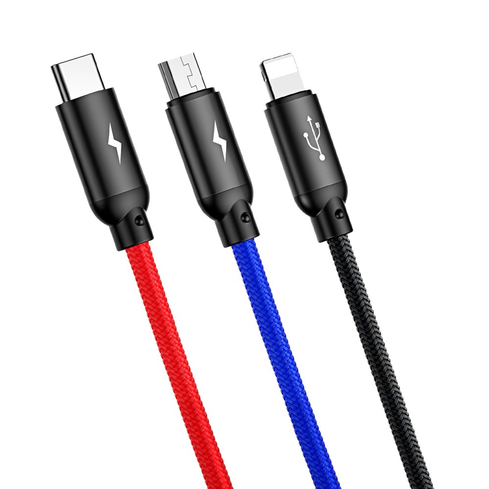 USB-A - Lightning / microUSB / USB-C Baseus Colors 3in1 laddningskabel, 20W, 1.2m, Svart CAMLT-BSY01
