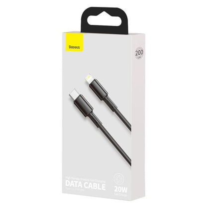 USB-C till Lightning data- och laddningskabel Baseus High Density Flätad, 20W, 2m, Svart CATLGD-A01