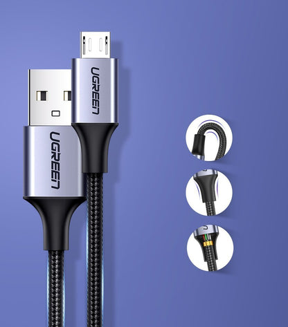 USB-A till microUSB-data- och laddningskabel UGREEN US290, 18W, 1.5m, Svart