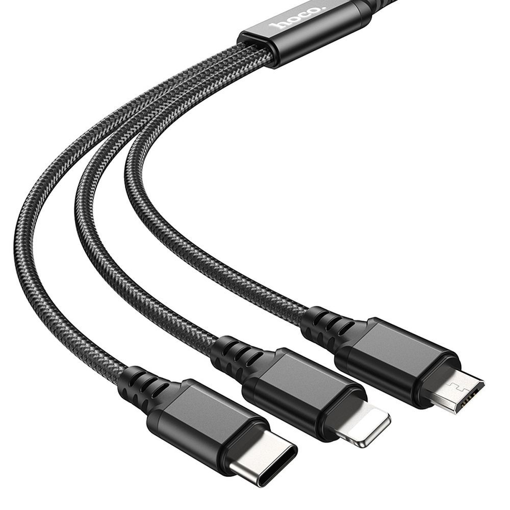 USB-A Charging Cable - Lightning / microUSB / USB-C HOCO X76 3in1, 18W, 1m, Black