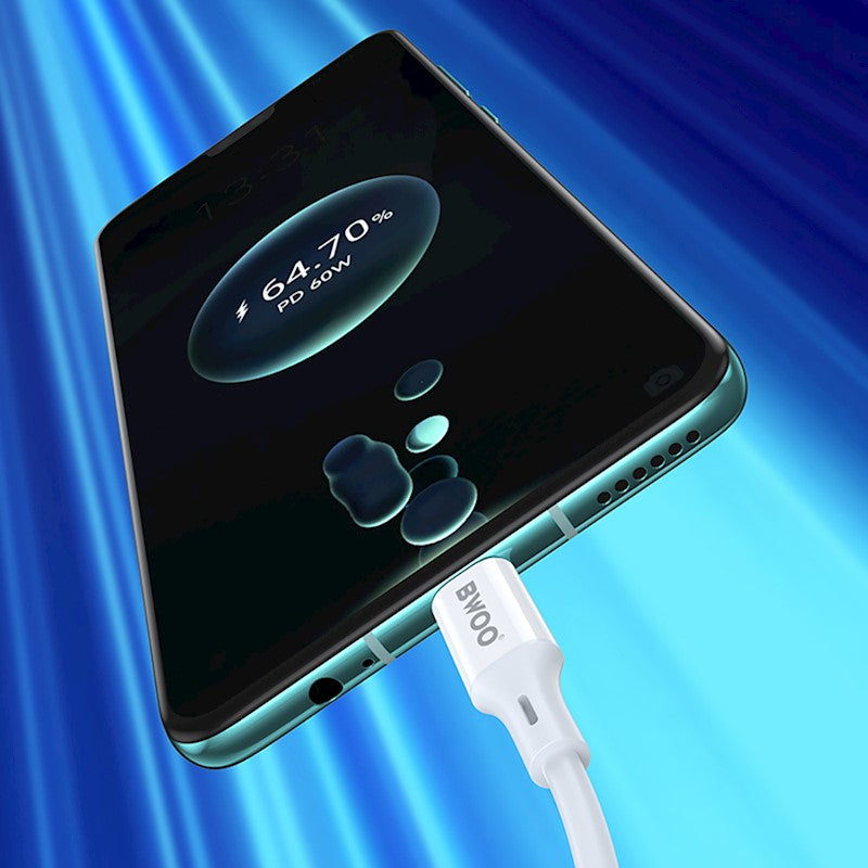 USB-C till USB-C data- och laddningskabel BWOO X282, 60W, 1m, Vit