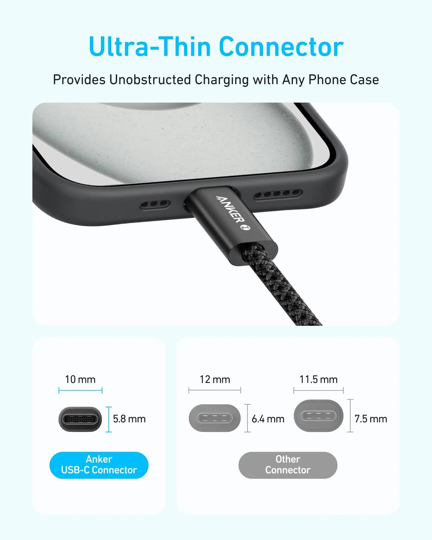 USB-C Data- och Laddningskabel - USB-C Anker Zolo, 240W, 1m, Svart A8060H11