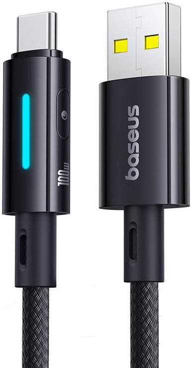 USB-A till USB-C Baseus Lit Button Control data- och laddningskabel, 100W, 1m, Svart P10379002121-00