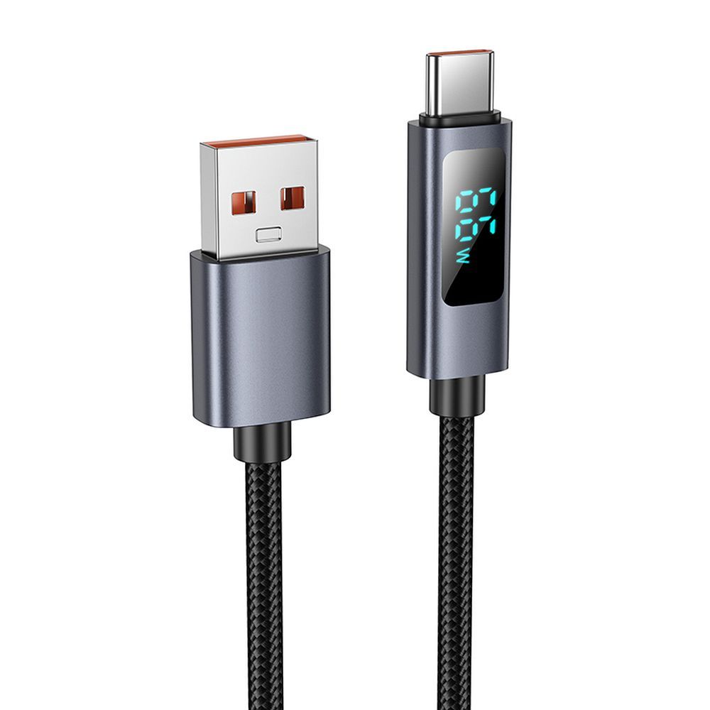 USB-A till USB-C data- och laddningskabel HOCO Display X112, 100W, 1m, Svart