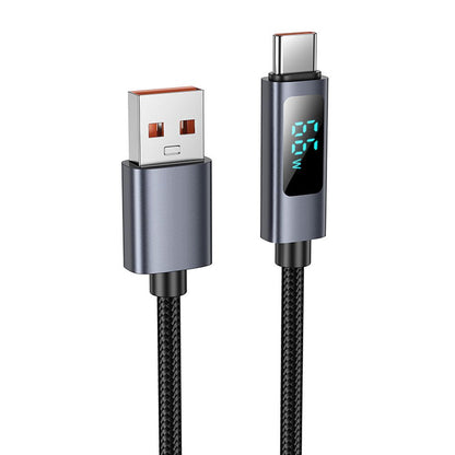 USB-A till USB-C data- och laddningskabel HOCO Display X112, 100W, 1m, Svart