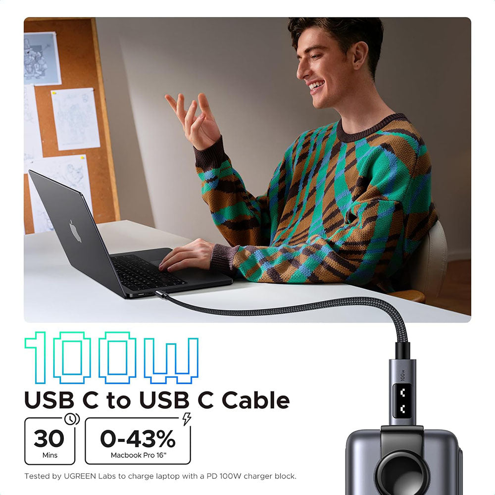 USB-C till USB-C data- och laddningskabel UGREEN L509, 100W, 1m, Grå
