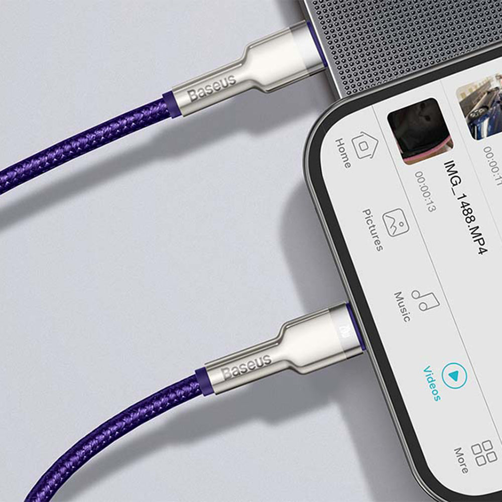 USB-C - Lightning Data- och Laddningskabel Baseus Cafule Metal Series, 20W, 1m, Lila CATLJK-A05