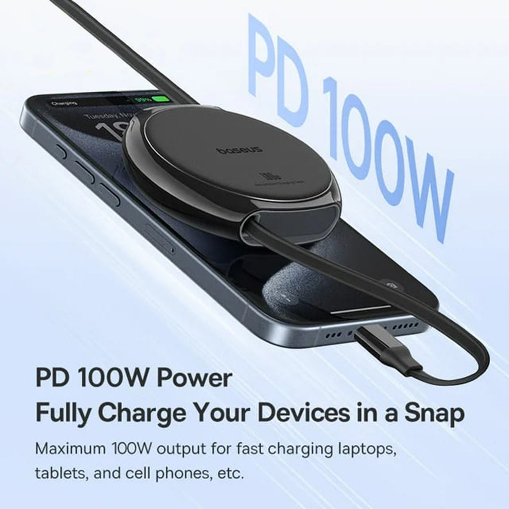 USB-C till USB-C Data- och Laddningskabel Baseus Pathfinder Retractable, 100W, 1m, Svart P10368400111-00