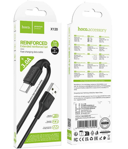 USB-A till USB-C data- och laddningskabel HOCO X120, 60W, 1m, Svart