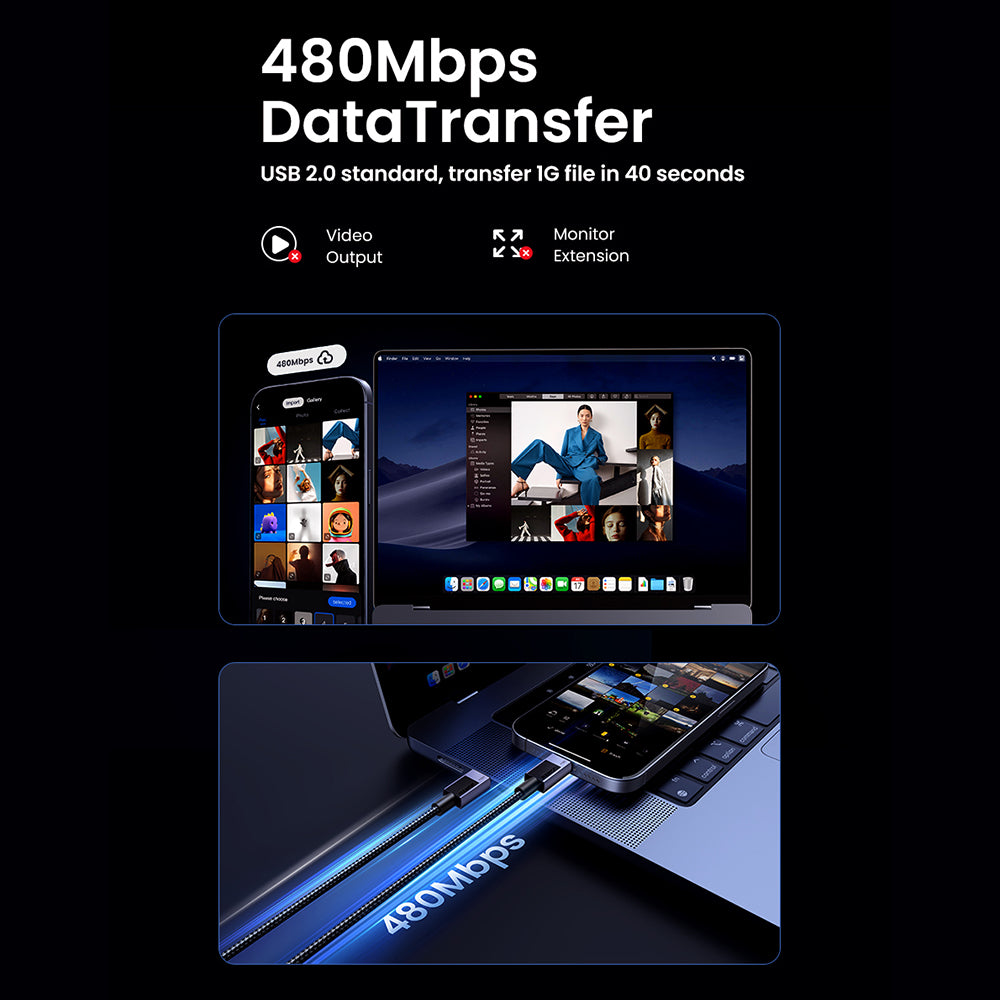 USB-C till USB-C data- och laddningskabel UGREEN L513, 240W, 2m, Svart
